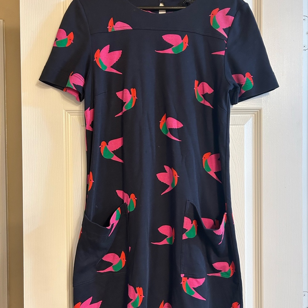 Marc By Marc Jacobs Black Dress with Pink and Green Bird Pattern